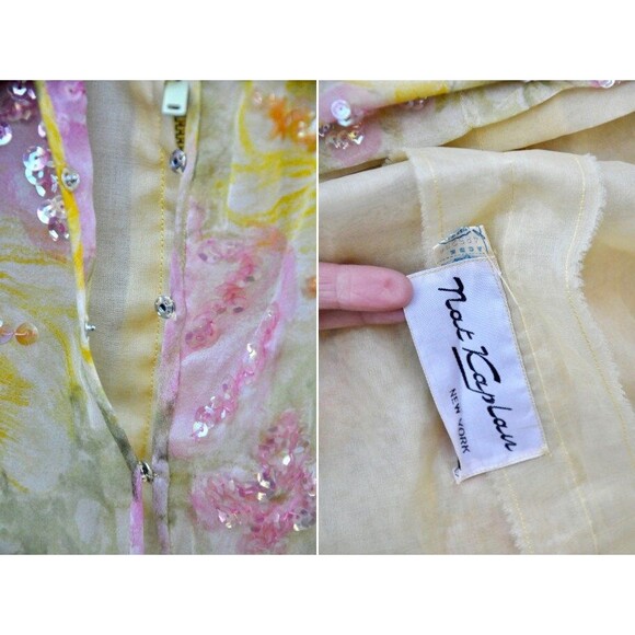 Nat Kaplan SILK Floral 50s Dress Sequined Beaded Pencil Wiggle Dress Bombshell - Picture 3 of 10